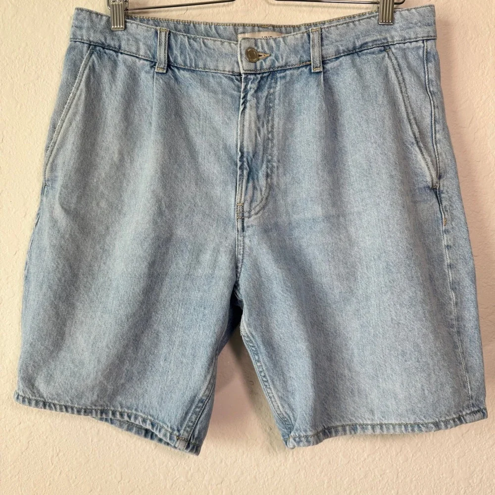 Mango MNG Denim Mens Size 34‎ Light Wash Blue  Pleated Relaxed Fit Cotton Shorts